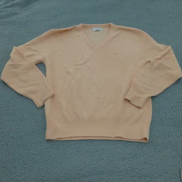 VTG Christian Dior Sweater Mens Large V Neck Knit Peach Pullover USA Made - Picture 1 of 10